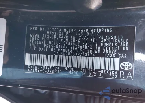 2018 Toyota Corolla Se from USA, damaged, VIN 5YFBURHE6JP793474